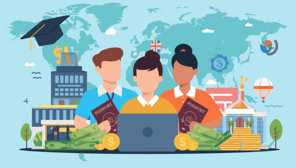 Financial planning for studying abroad with students managing education budget and scholarships