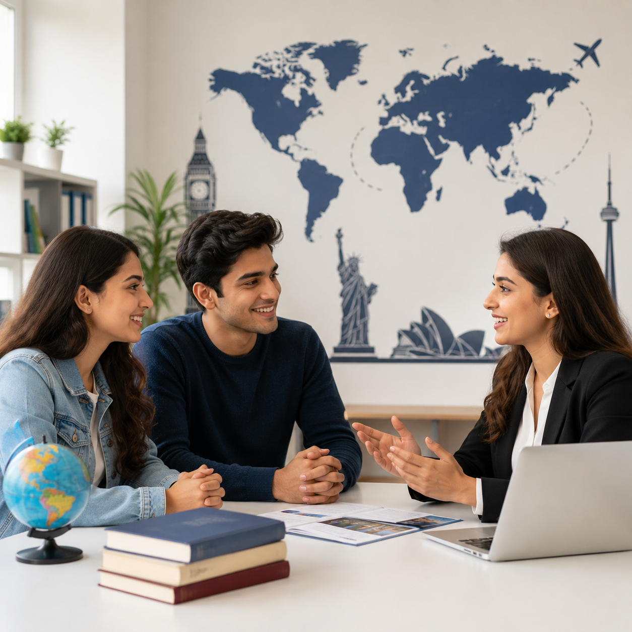 counselor sitting with students to guide them to top study abroad destinations